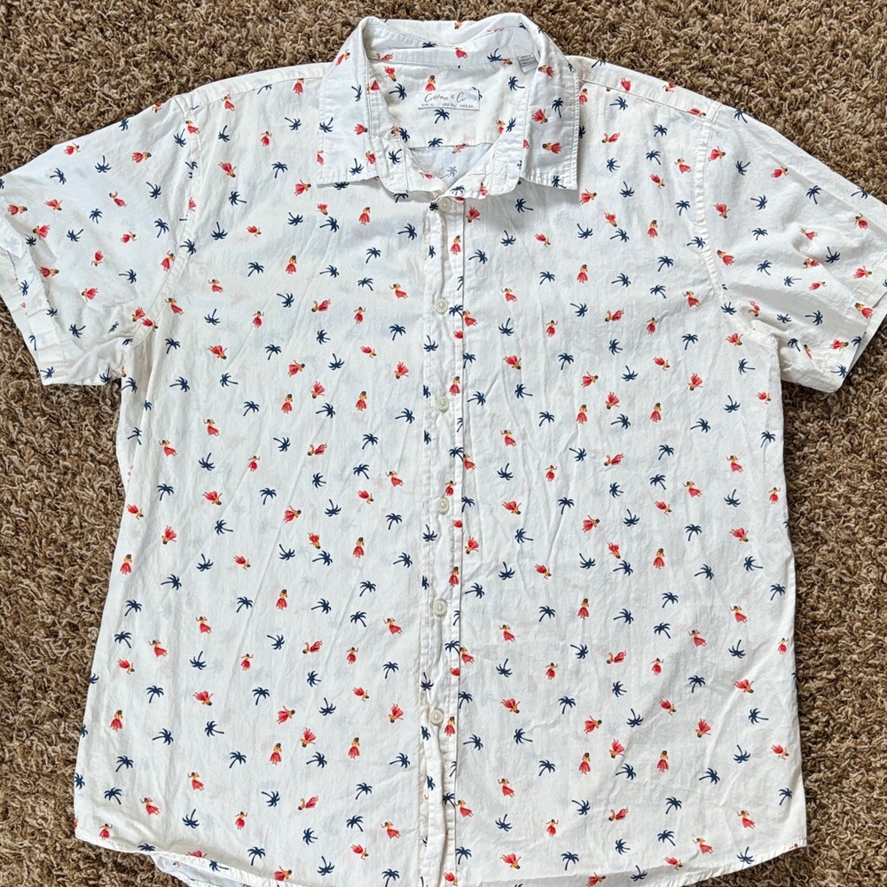 Men's White and Blue Palm Print Hawaiian shirt from Cotton & Co.